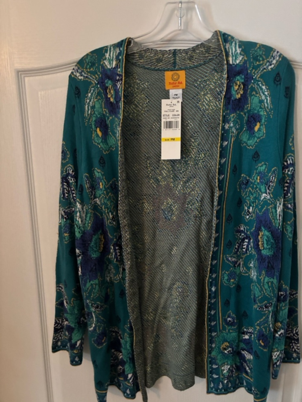 Ruby Rd. Teal Floral Open Front Cardigan